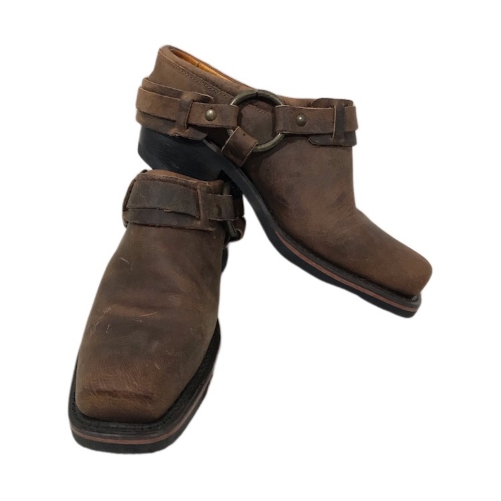 Frye Brown Leather Ankle Booties with Ring Strap